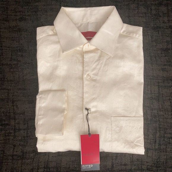 Alfani RED Tonal Texture Striped Dress Shirt Ivory - Picture 12 of 14